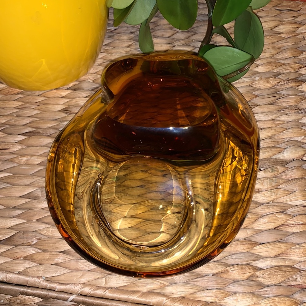 Vintage amber colored slump art glass dish / ashtray - Picture 5 of 6